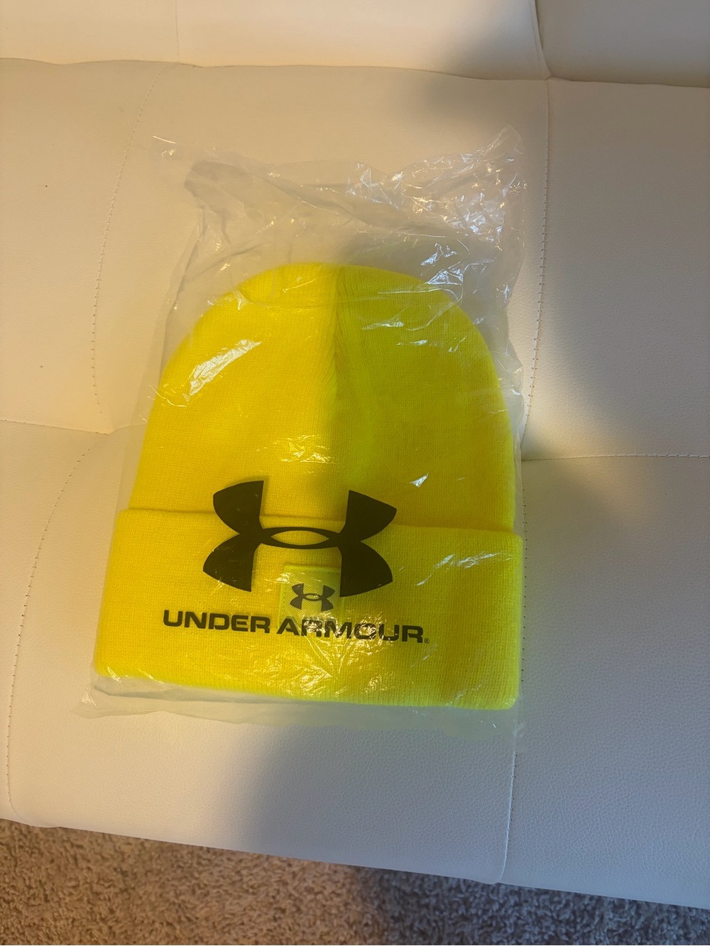 Under Armour Neon Yellow Cuffed Beanie with Black Logo